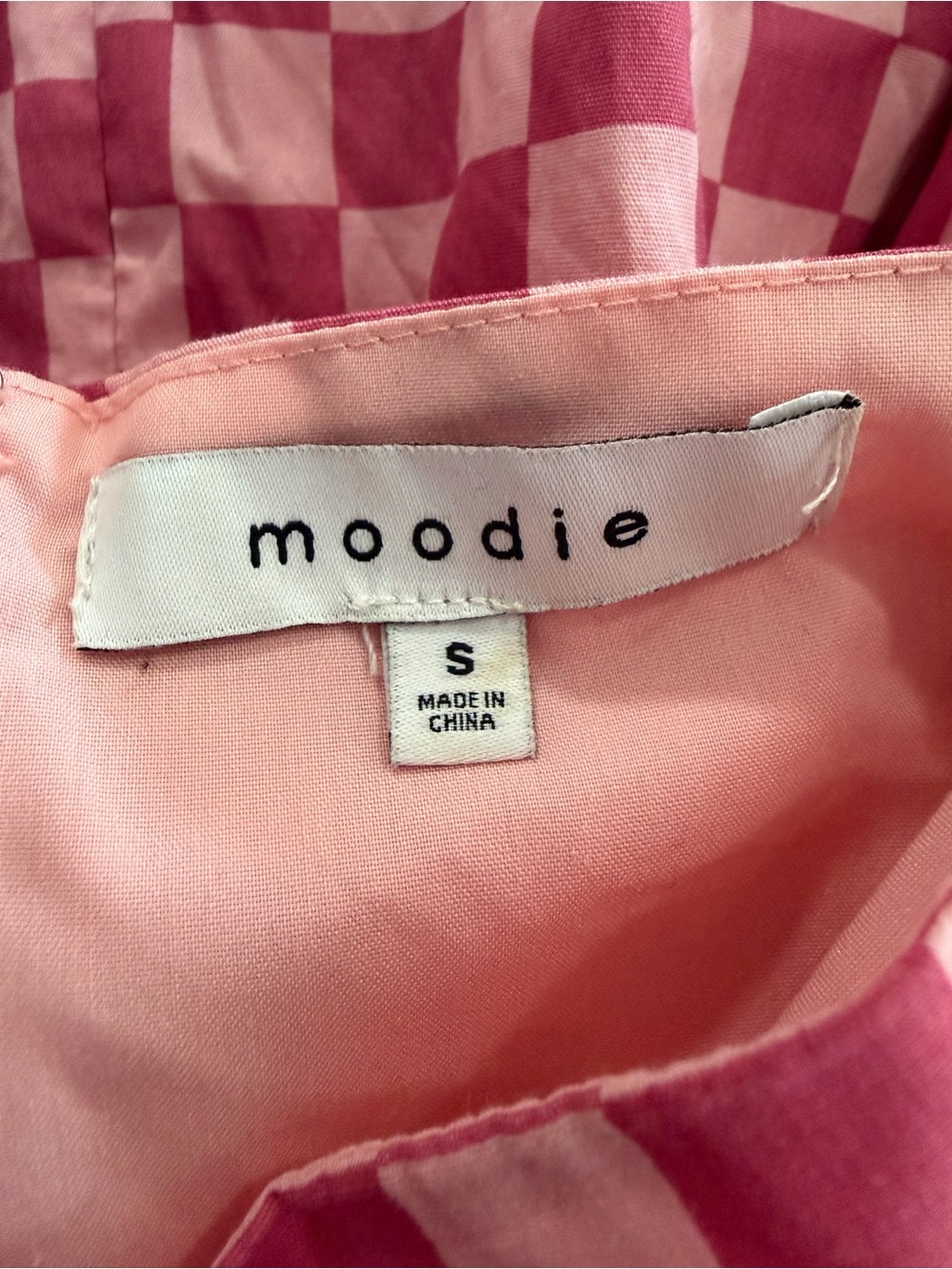 Moodie Pink Checker Square Neck Puff Sleeve Babydoll - Picture 10 of 10